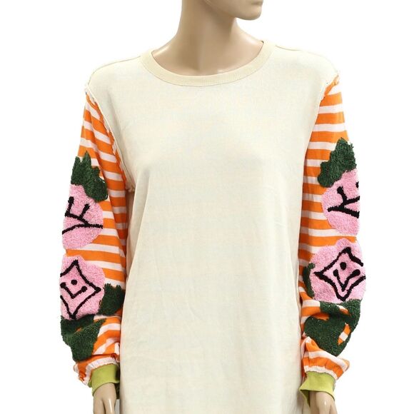 Free People We The Free Rose Stem Tee Tunic Top Embroidered Striped S NEW 283286 - Picture 6 of 9